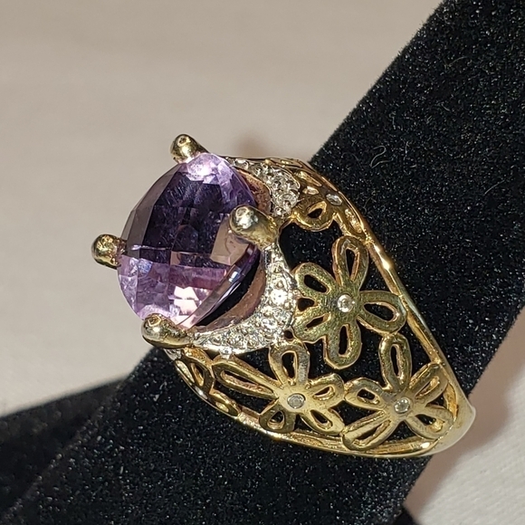3 ct cushion cut amethyst set in sterling gold overlay with genuine diamonds 7 - Picture 5 of 11